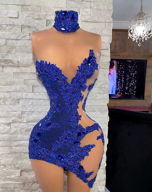 Blue Short African American Prom Dresses For Black Girls Appliques Beaded Birthday Party Homecoming Cocktail Dresses Customized