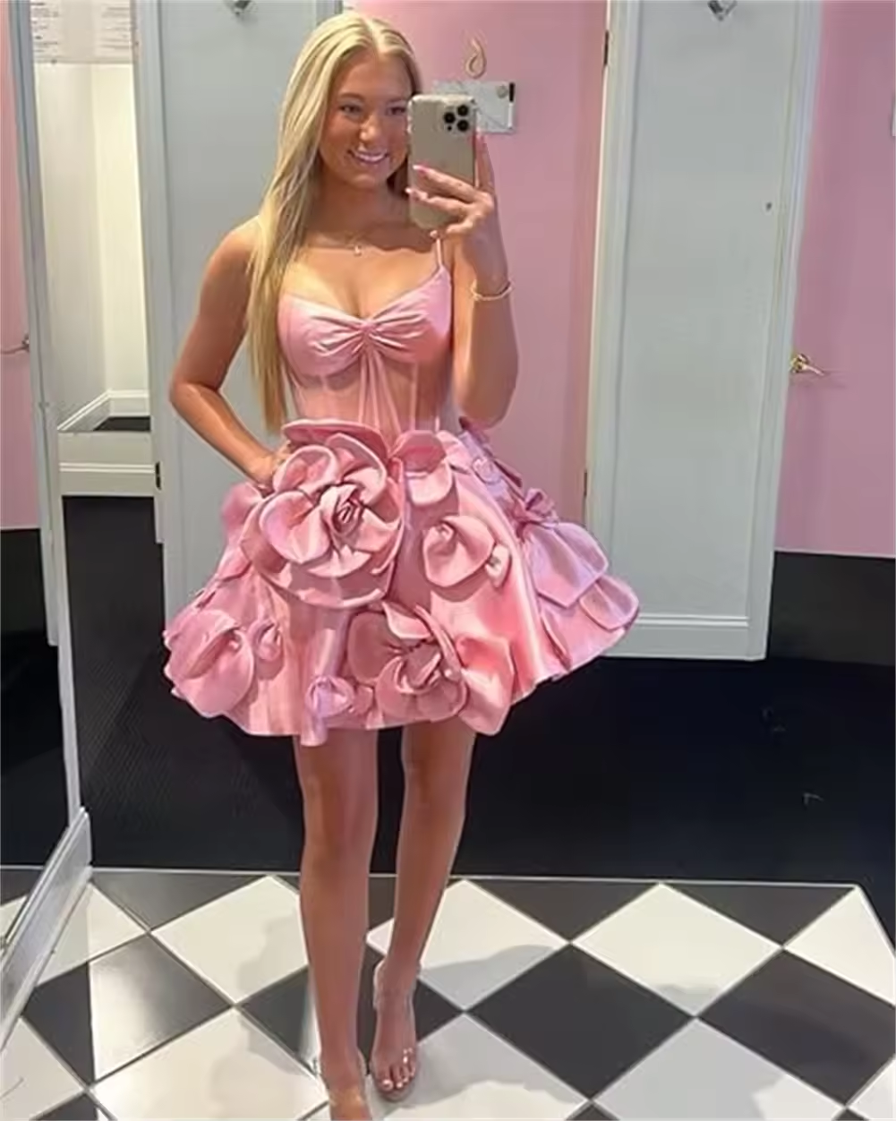 Customized Short Satin Homecoming Dresses For Teens 3D Florals Corset Party Spaghetti Strap Mini Cocktail Dresses