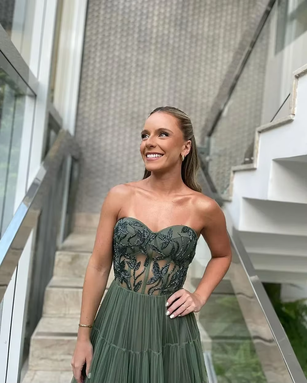 Customized Elegant Ball Dress Layered Chiffon A-line Lace Glitter Evening Dress Women's Graduation Ceremony Formal Party Dress