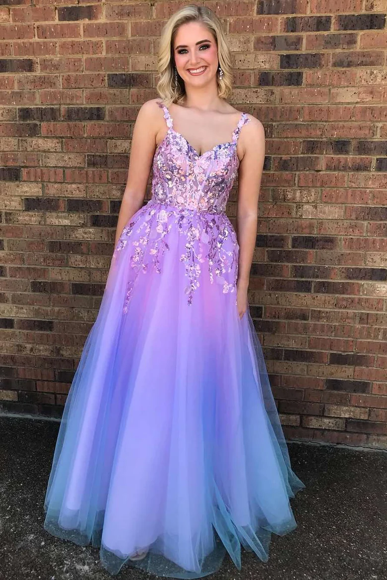 A-Line Straps Appliques Empire-Waist Sleeveless Empire-Waist Prom Dres