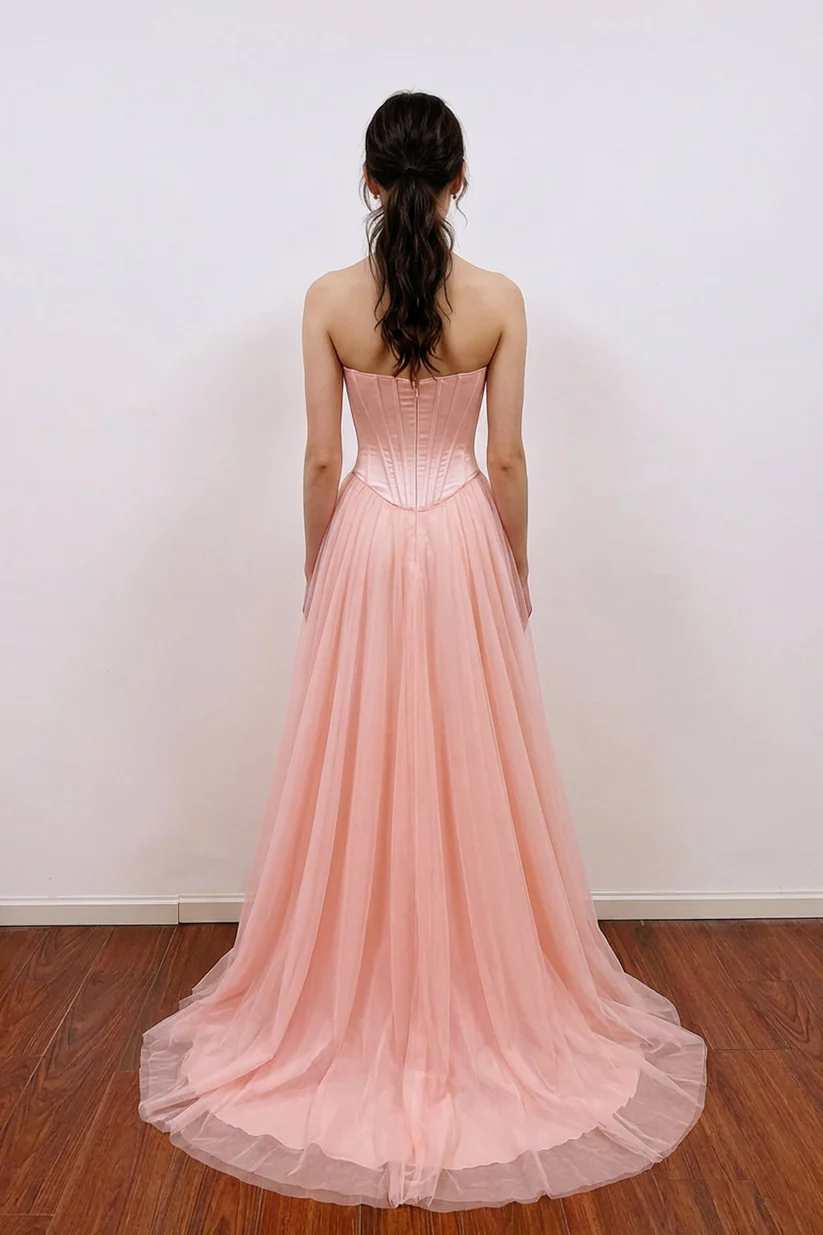 A-Line Sweetheart Corest Chiffon Pink Prom Dress with Bow