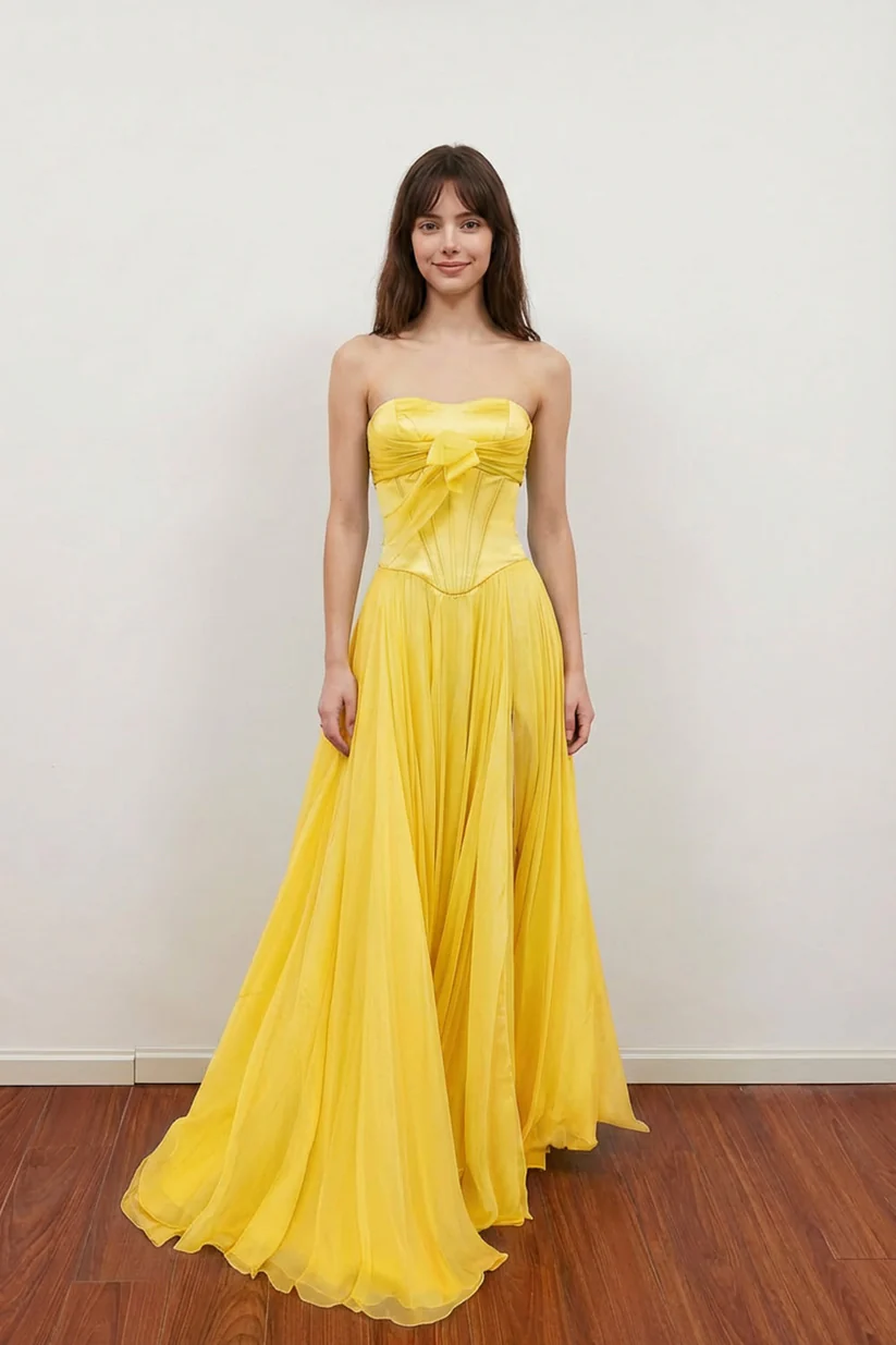 A-Line Sweetheart Corest Chiffon Pink Prom Dress with Bow