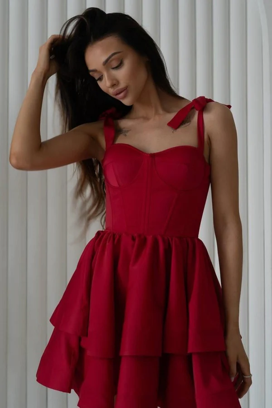 A-Line Sweetheart Neck Straps Tiered Lace Up Homecoming Dress