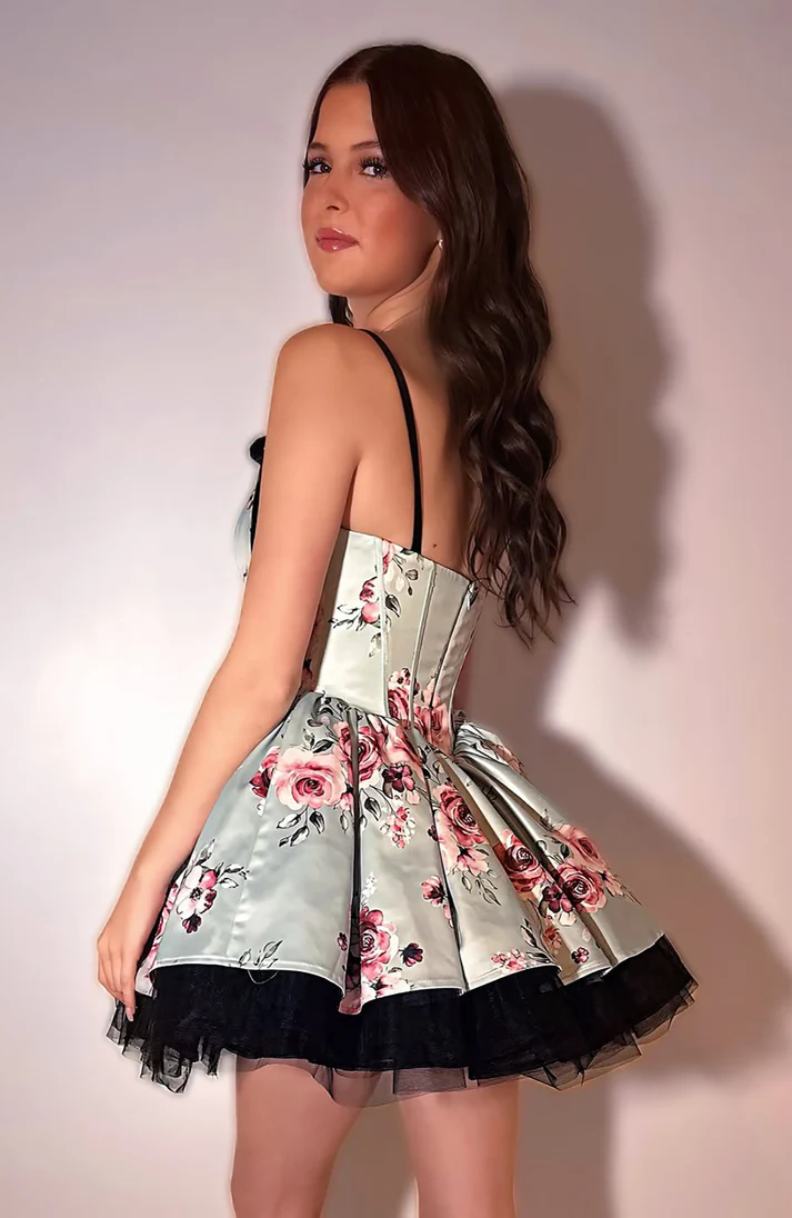 A Line Corset Sweetheart Homecoming Dresses Floral Print Party Gowns