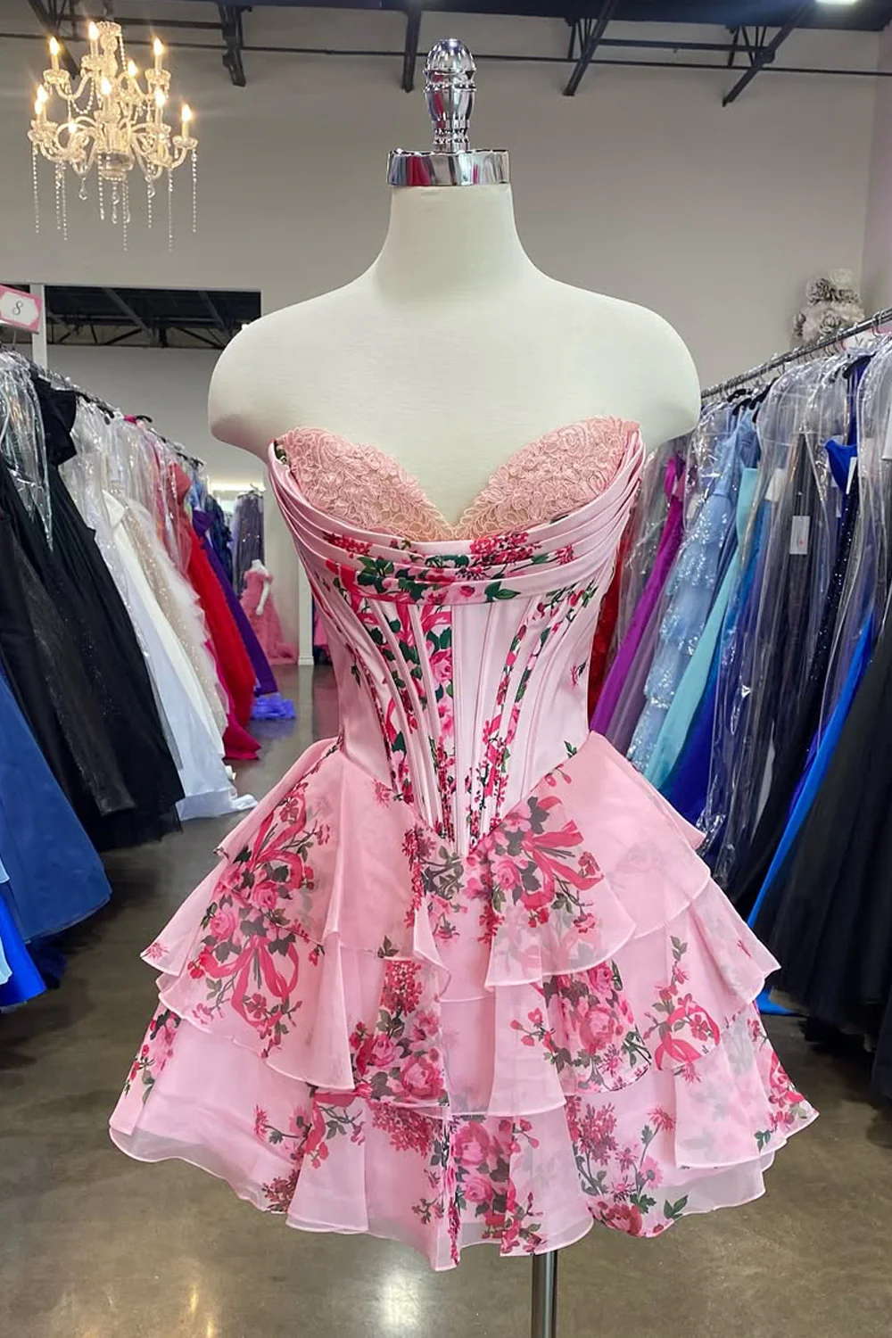 A Line Sweetheart Floral Chiffon Homecoming Dresses