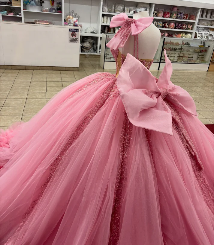 Ball Gown Tulle Ruffles Sweetheart Appliqued Pink Quinceanera Dresses for Sweet 16