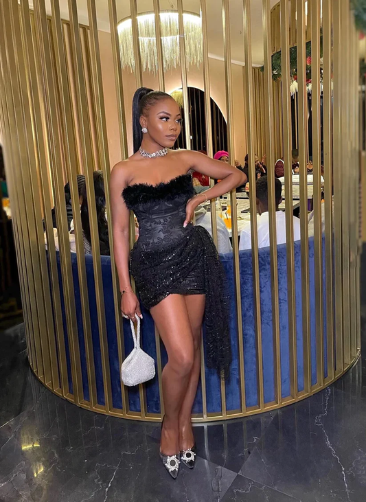 Black Strapless Mini Birthday Party Dress,Homecoming Dress