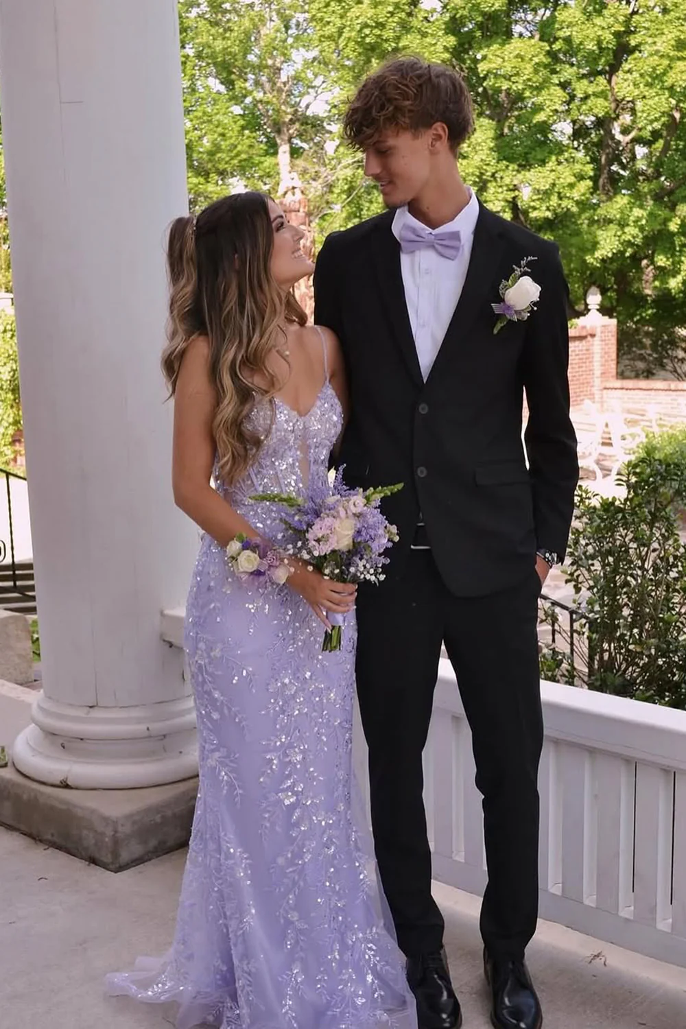 Charming Mermaid V Neck Lavender Sequins Long Prom Dress