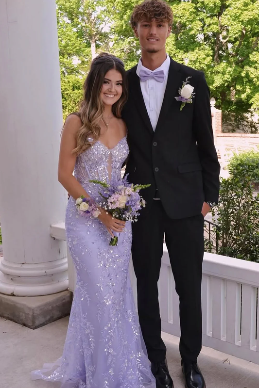 Charming Mermaid V Neck Lavender Sequins Long Prom Dress