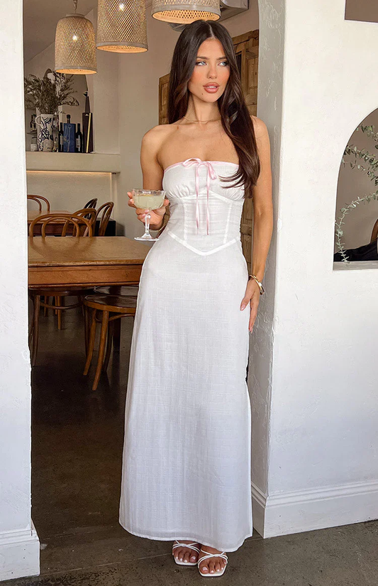 Chic White tube top Strapless Ankle-Length Maxi Dress Prom Dresses