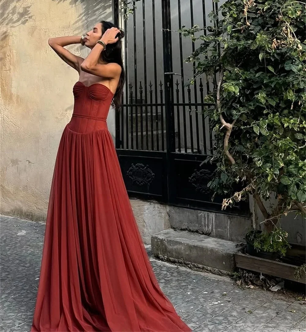 Chiffon Sweetheart Long Bespoke Occasion Gown Evening Dresses Prom Pastrol Unisex Jersey Retro Dubai Saudi Arabic Customized
