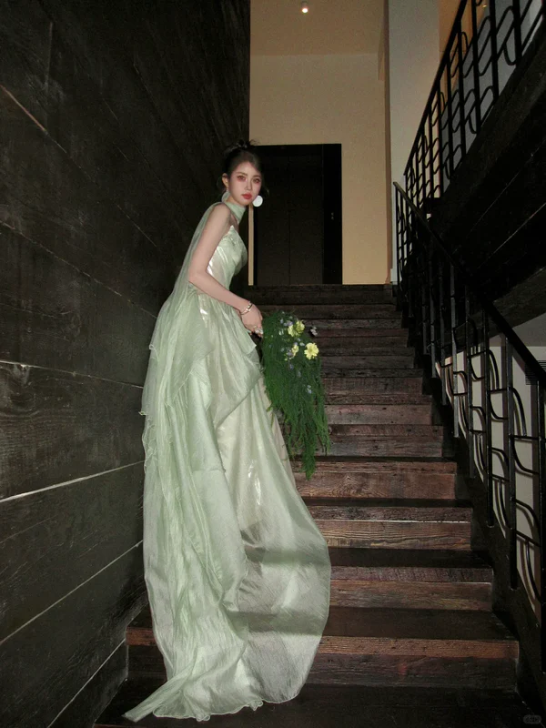 Classy A line Strapless Sage Green Satin Layers Long Prom Dresses Party Dress Birthday Outfits Graduation Dresses