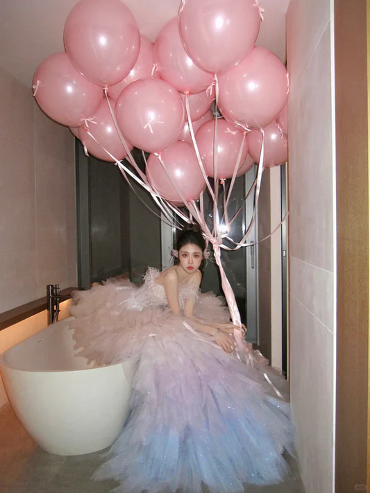 Classy Ball Gown Strapless Pink Layers Tulle Long Prom Dresses Party Dress Birthday Outfits Graduation Dresses