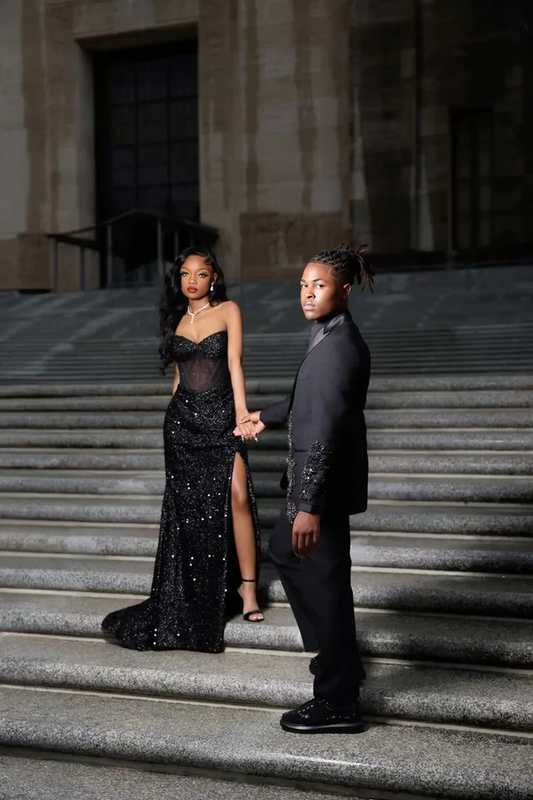 Classy Mermaid Sweetheart Black Sequin Beads Long Prom Dresses Slit Party Dress Black Girl Outfits Graduation Dresses