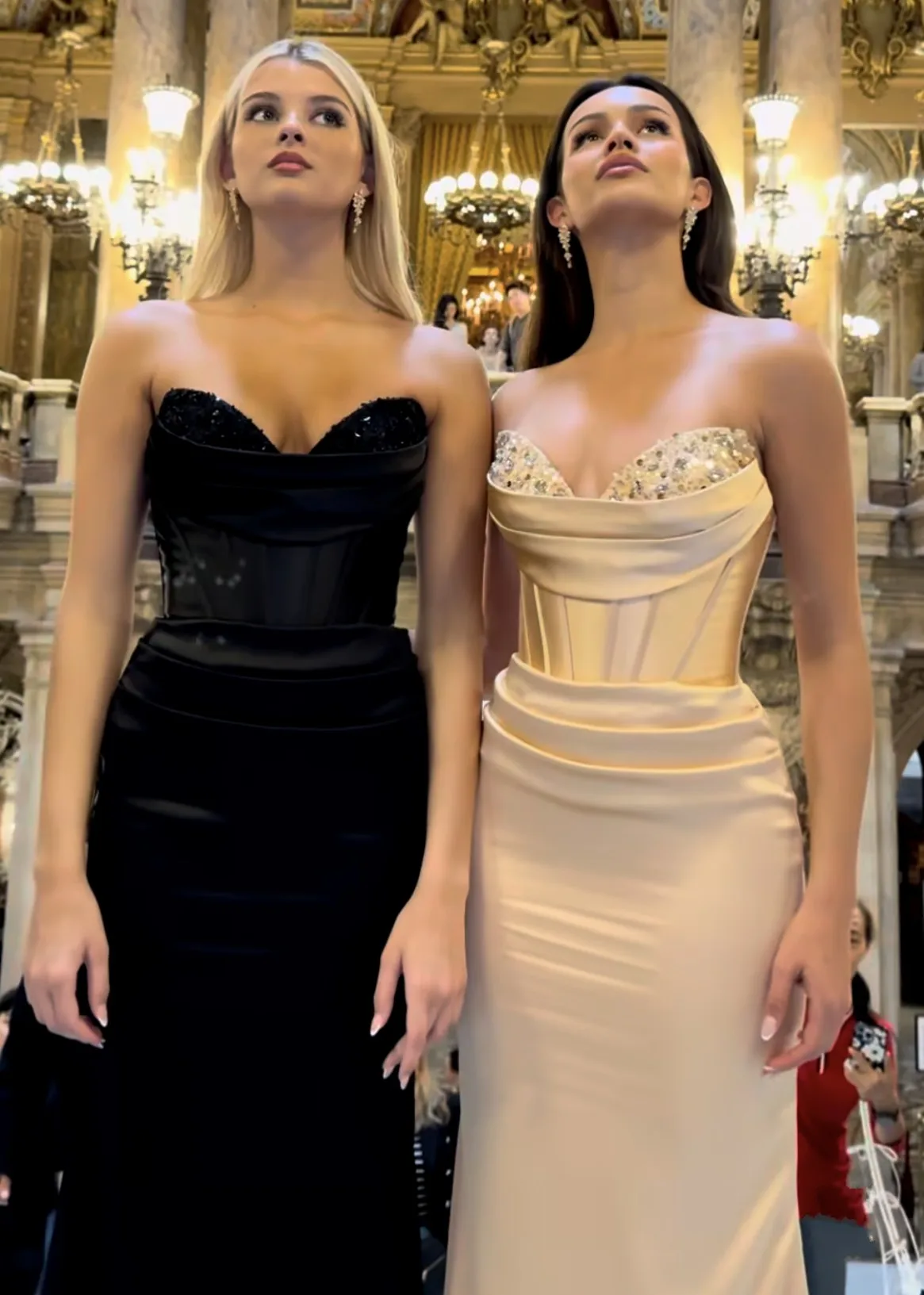 Customized Champagne Satin Party Dresses Strapless Beaded Heart Neck Prom Dress Mermaid Gown