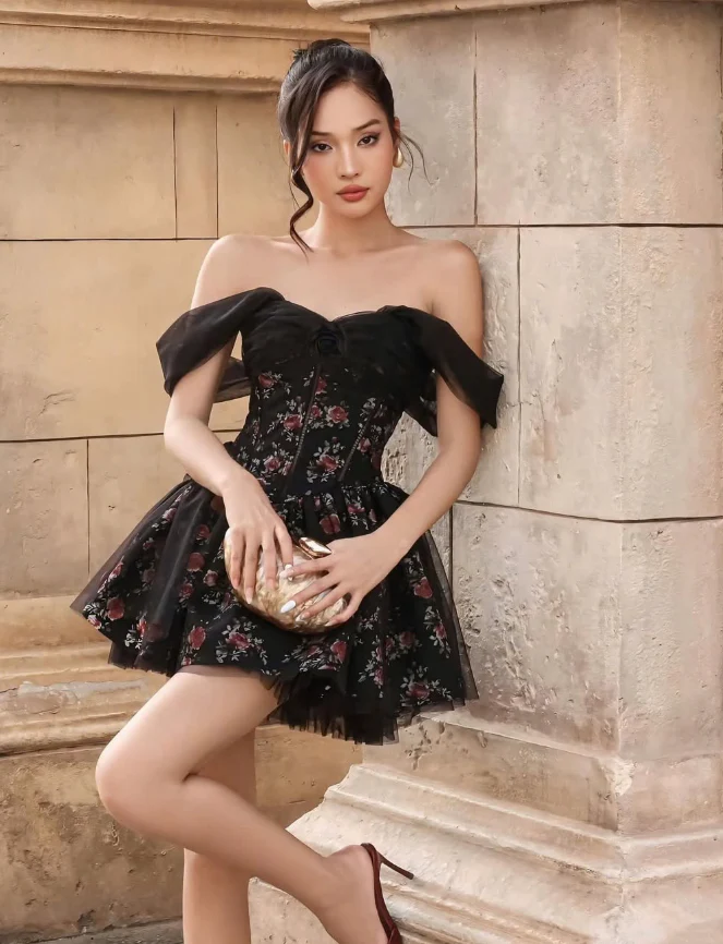 Cute A Line Off the Shoulder Print Floral Satin Tulle Short Homecoming Dress Birthday Dress