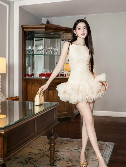 Cute A Line Spaghetti Strap Ivory Chiffon Short Homecoming Dress Birthday Dress