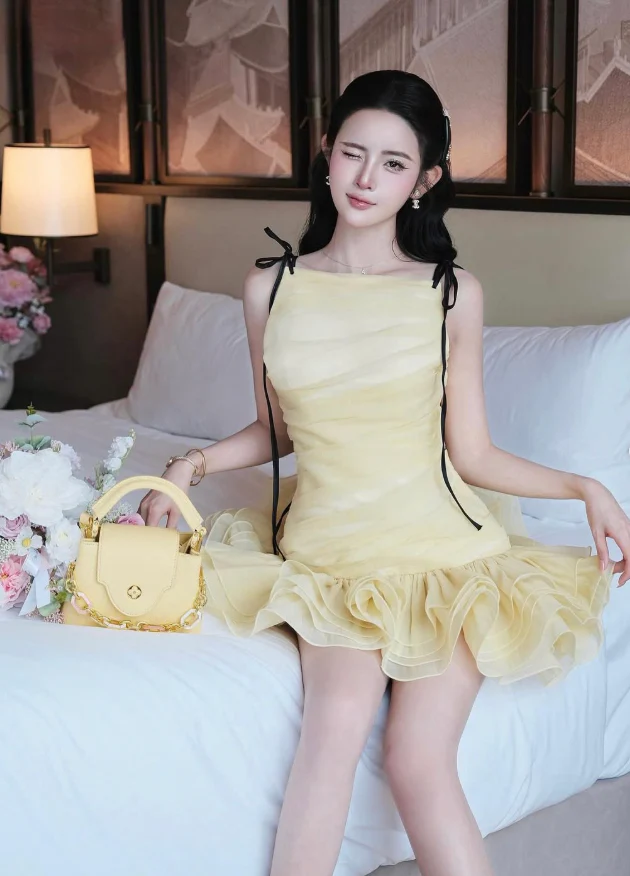 Cute A Line Spaghetti Strap Yellow Chiffon Short Homecoming Dress Birthday Dress