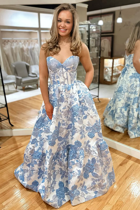 Cute A Line Sweetheart Jacquard Satin Prom Dress with Pockets