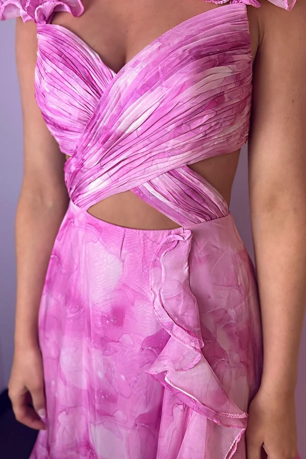 Elegant A-Line Sweetheart Neck Straps Sleeveless Pleated Flower Prom Dress High Side Slit and Train Open Back Zipper Evening Gown