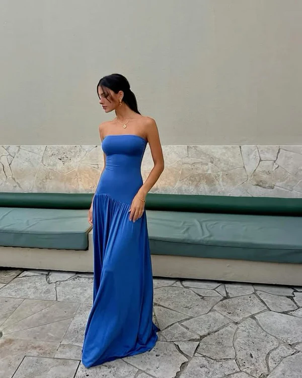 Graceful Royal Blue Strapless A-line Slit Long Floor Length Prom Dress main image 1