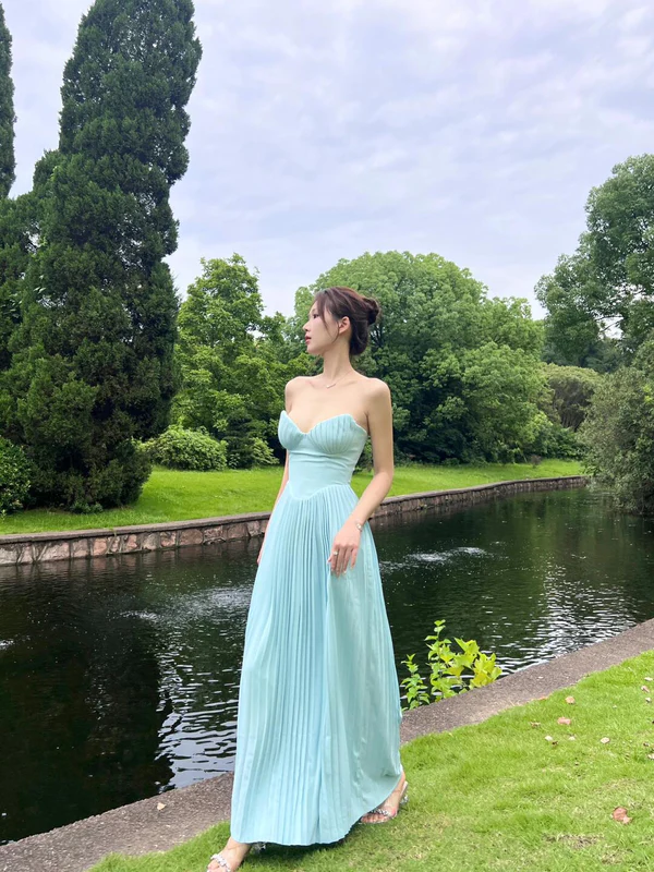 Elegant A Line Sweetheart Blue Chiffon Long Prom Dresses Party Dress 21st Birthday Outfits Graduation Dresses
