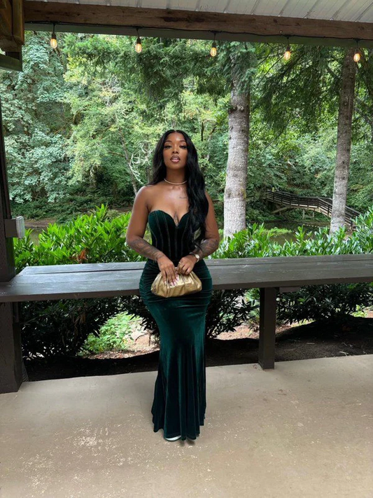 Elegant Mermaid Sweetheart Green Velvet Black Girl Long Prom Dresses Party Dress 18th Birthday Outfits Graduation Dresses