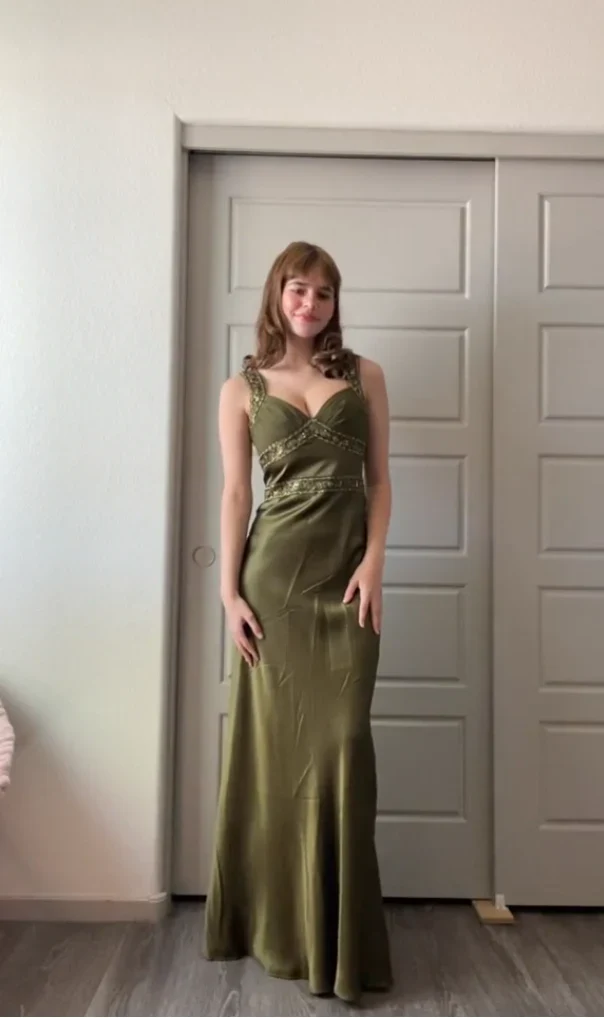 Elegant Sheath Olive Green Prom Dresses Long Formal Dress