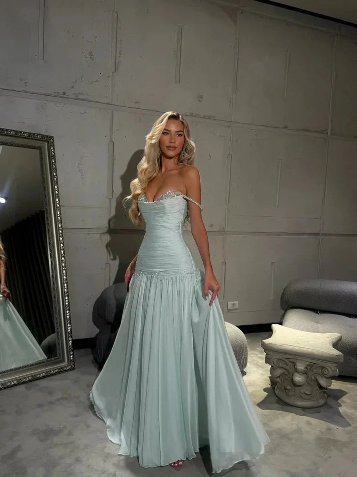 Elegant Spaghetti Straps Sleeveless Light Sky Blue Prom Dresses Long Party Dress
