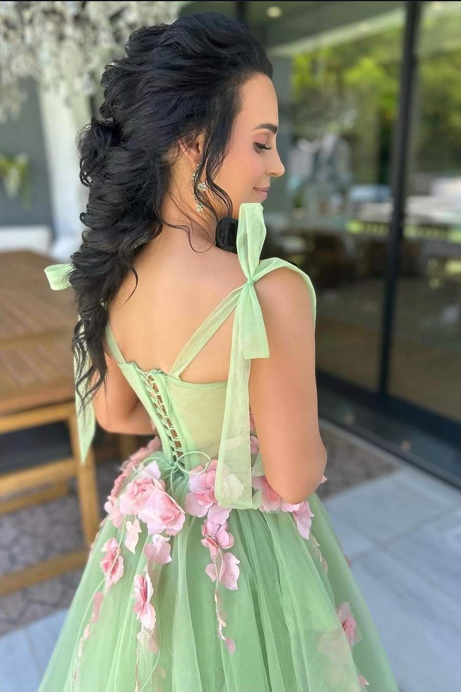 Fairy A Line Sweetheart Sage Green Tulle Long Prom Dress with Appliques