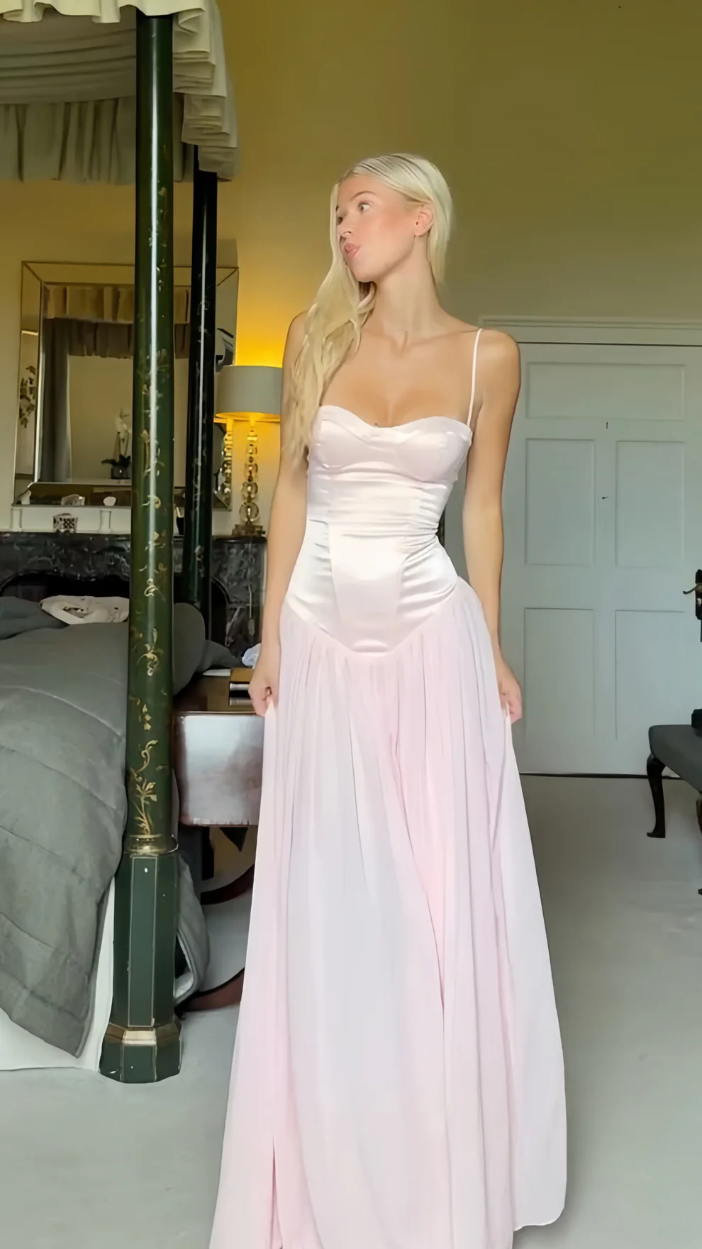Fashion Light Pink Satin Chiffon Prom Dresses Bodycon Evening Party Dr