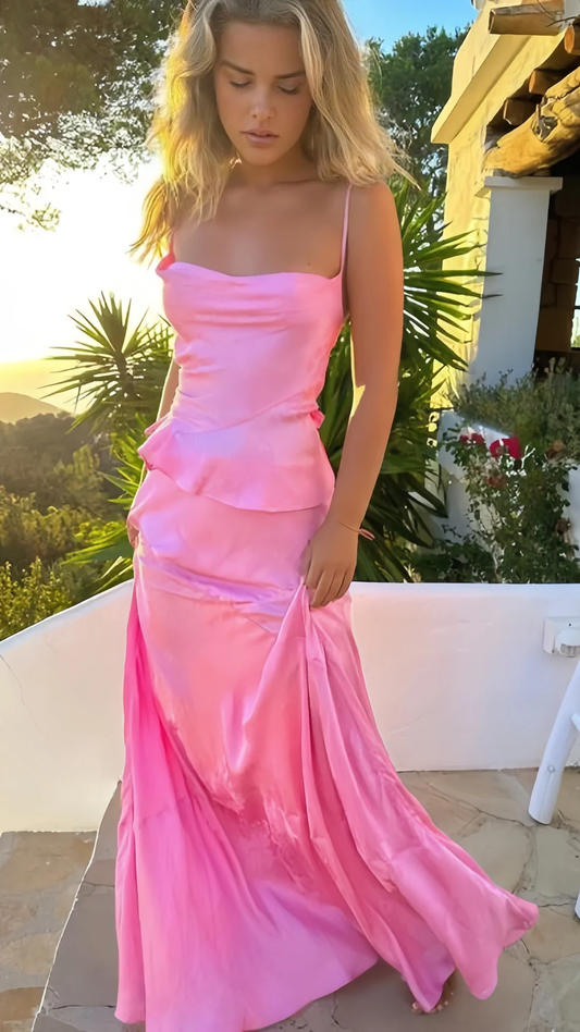 Fashion Pink Sheath Long Prom Dresses, Floral Printed Birthday Party Dress, Holiday Dresses