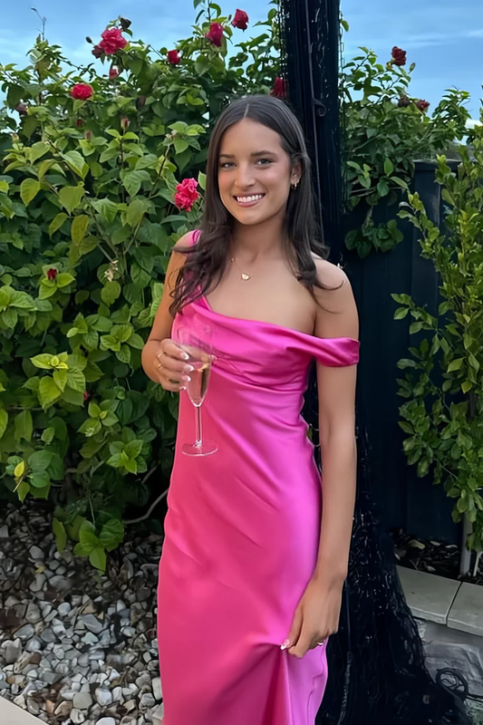 Fuchsia Fitted Soft Satin Fitted Maxi Dress