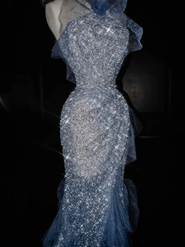 Gorgeous Mermaid Halter Blue Sequin Long Prom Dress Party Dress Graduation Dresses
