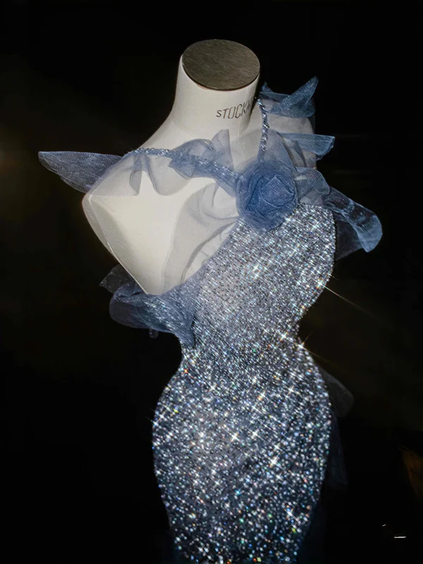 Gorgeous Mermaid Halter Blue Sequin Long Prom Dress Party Dress Graduation Dresses