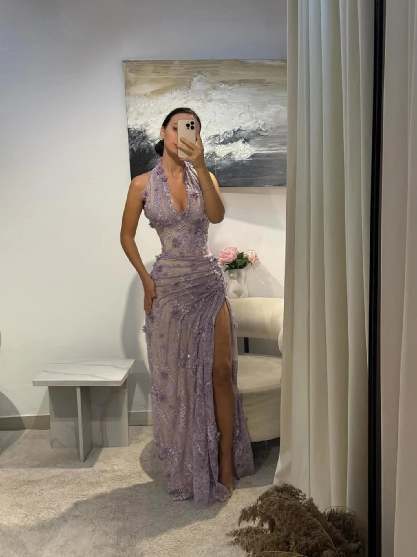 Gorgeous Mermaid Long Evening Dresses Halter Flowers Appliqué Formal Prom Dresses Sleeveless Birthday Party Gowns Custom