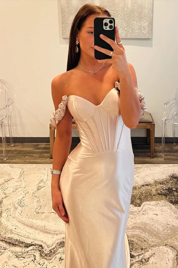 Gorgeous Mermaid Off Shoulder Sleeveless Flowers Pleated Floor Length Back Zipper Prom Party Dress Evening Formal Gown