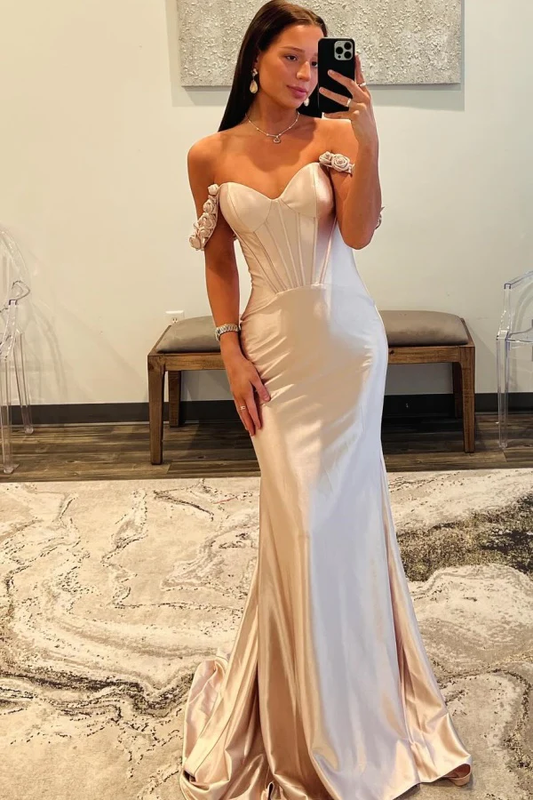 Gorgeous Mermaid Off Shoulder Sleeveless Flowers Pleated Floor Length Back Zipper Prom Party Dress Evening Formal Gown