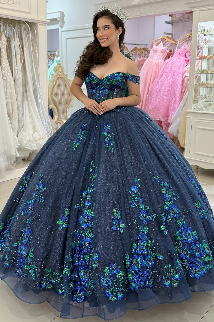 Gorgeous Off Shoulder Tulle Appliqued Beaded Sweet 16 Quinceanera Dresses
