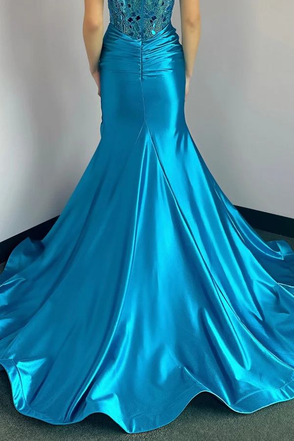 Gorgeous Sheath Strapless Sleeveless Beaded Pleated Prom Party Dress High Side Slit and Train Evening Formal Gown Cocktail Dress
