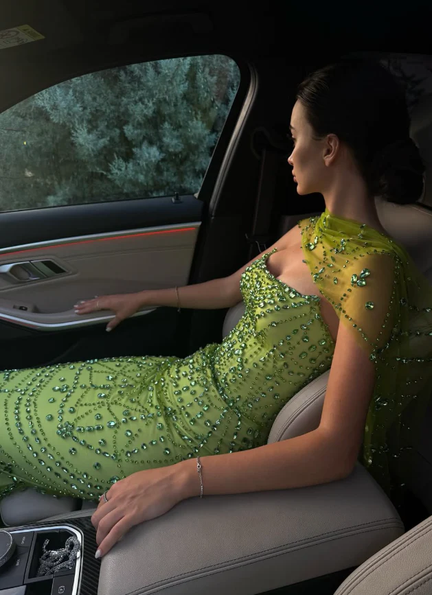 Green Sheath Strapless Rhinestone Tulle Prom Dress Evening Dress