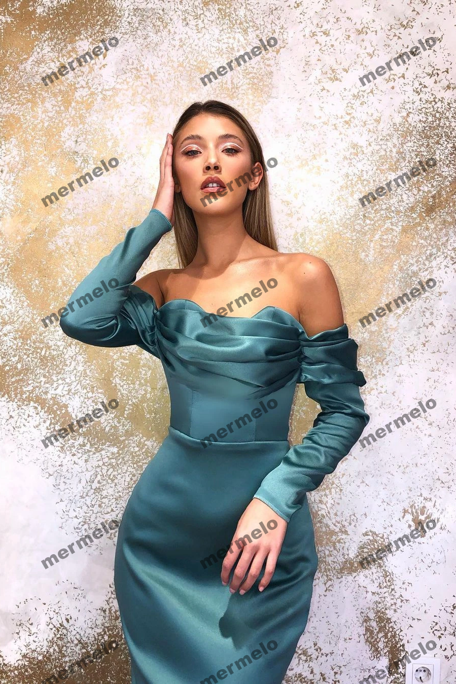 Mermaid Long Sleeves Evening Dresses Off The Shoulder Elegant Satin Women Formal Prom Party Pageant Dress Plus Size Custom Made