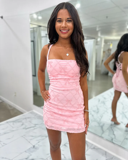 Knee Length Homecoming Dresses Sheath Lace Sequins Cocktail Gowns