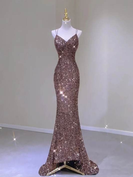 Modest Mermaid Spaghetti Straps Sequin For Teens Senior Party Dress Long Formal Prom Dresses 21st Birthday Outfits