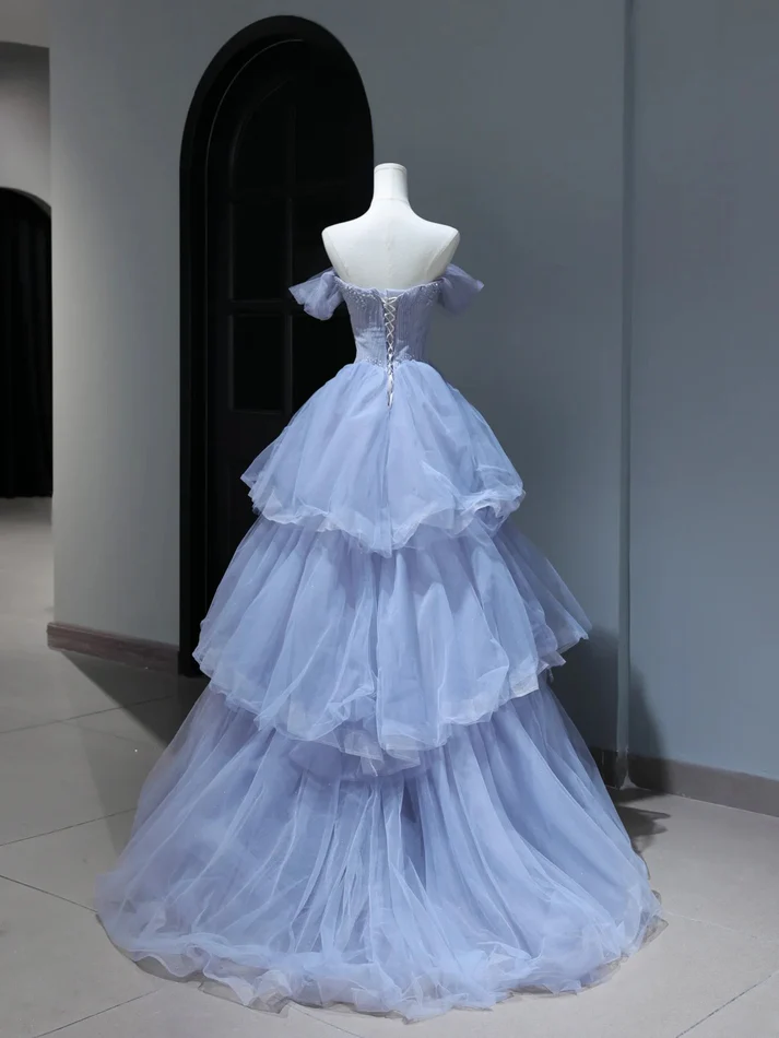 Modest Prom Dresses Aesthetic Ball Gown Off The Shoulder Lilac Tulle Inspiration Style Impress With Sleeves Beaded Long Party Formal Gown