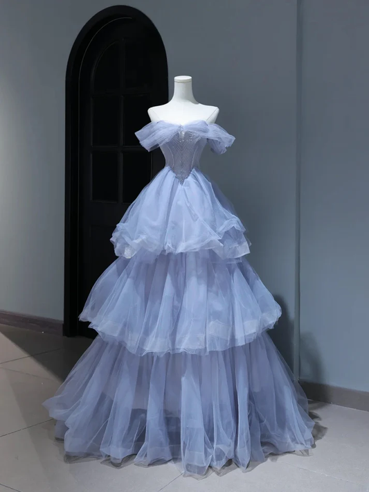 Modest Prom Dresses Aesthetic Ball Gown Off The Shoulder Lilac Tulle Inspiration Style Impress With Sleeves Beaded Long Party Formal Gown
