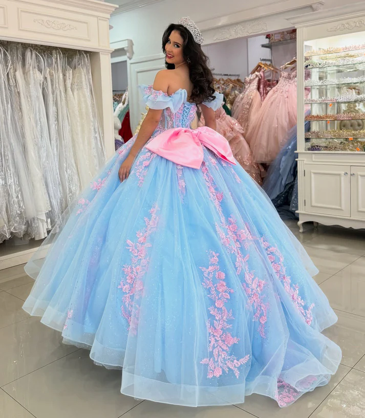 Off Shoulder Gorgeous Tulle Appliqued Sweet 16 Quinceanera Dresses for Birthday