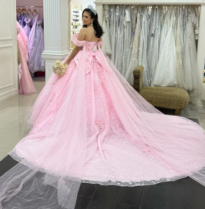 Off Shoulder Pink Lace Beaded Corset Sweet 16 Quinceanera Dresses