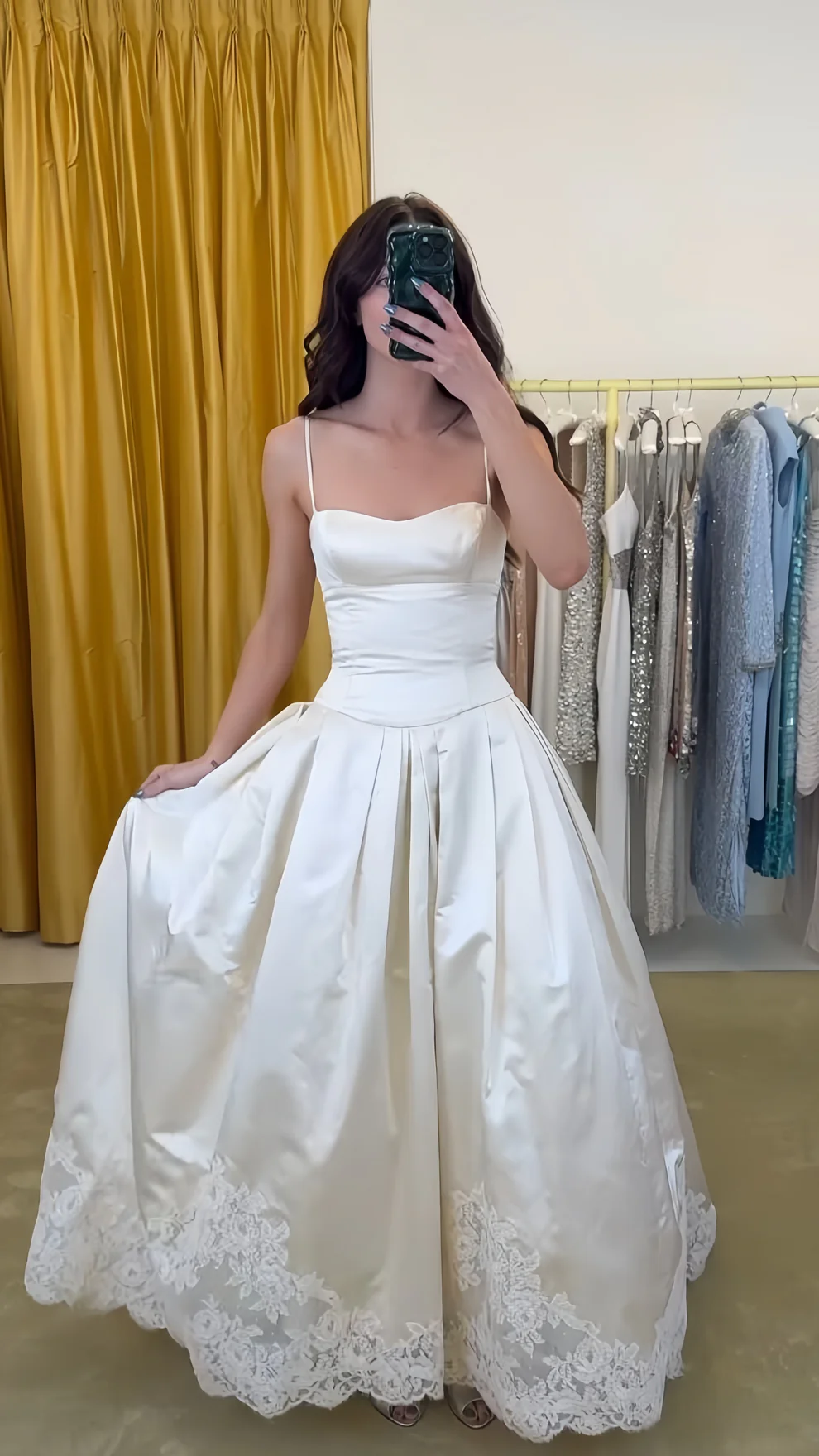 Off White Bridal Gown Spaghetti Straps Lace Wedding Dresses, Prom Ball Gown