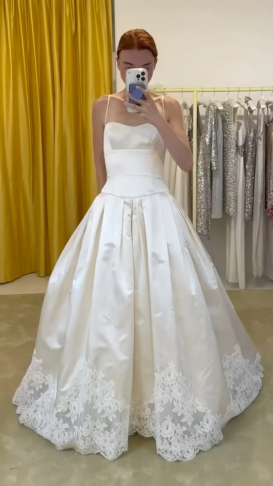 Off White Bridal Gown Spaghetti Straps Lace Wedding Dresses, Prom Ball Gown